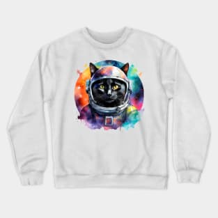 Rainbow Galaxy Astronaut Black Cat Crewneck Sweatshirt